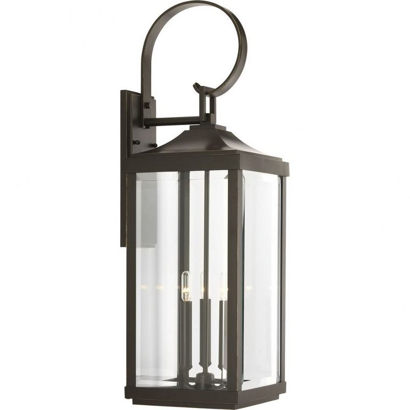 Progress Lighting Gibbes Street 3-Light Wall Lantern in Antique Bronze with Clear Beveled Glass Shade, 1 of 6