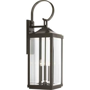 Progress Lighting Gibbes Street 3-Light Wall Lantern in Antique Bronze with Clear Beveled Glass Shade