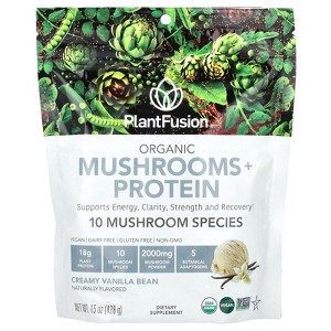 PlantFusion Organic Mushrooms + Protein, Creamy Vanilla Bean, 15 oz (428 g) - 1 of 3