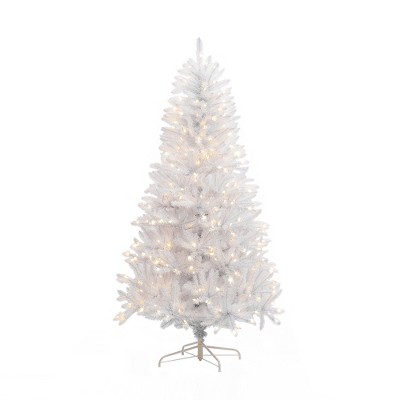 LuxenHome 6.5' Pre-Lit Artificial White Christmas Tree Holiday Decoration with Metal Stand