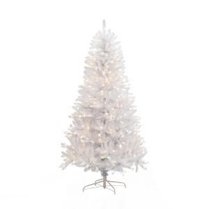 LuxenHome 6.5' Pre-Lit Artificial White Christmas Tree Holiday Decoration with Metal Stand - 1 of 4
