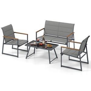 Tangkula 4 Piece Patio Furniture Set Outdoor Metal Conversation Set w/ Padded Fabric Seat - 1 of 4