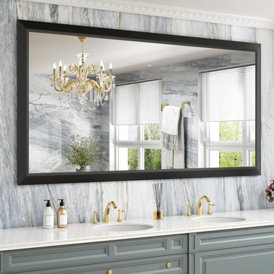 Apmir High-Strength Tempered Glass and Aluminum Alloy Framed French Cleat Mounted Wall Decor Mirror in matte black with 5-Year Warranty