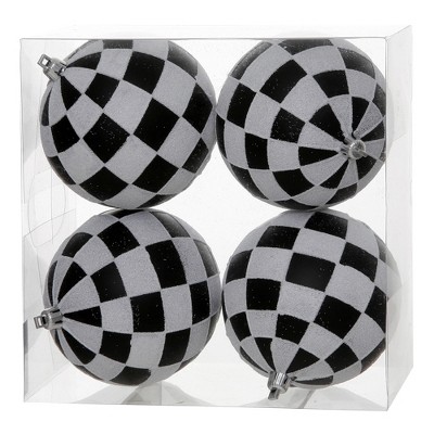 Vickerman 4" Black And White Matte Chevron Ball Christmas Ornament With ...