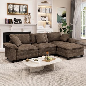 Captiva Designs 124-Inch Cloud Modular 4PC L-Shaped Sectional Sofa, Comfy Couch with Movable Ottoman and Plush Cushions, Corduroy & Chenille - 1 of 4