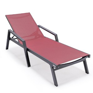 LeisureMod Marlin Patio Chaise Lounge Chair With Armrests in Black Aluminum Frame Set of 2 - 1 of 4
