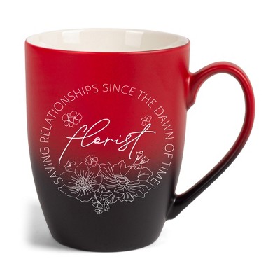 Elanze Designs Florists Saving Relationships Since The Dawn Of Time Two Toned Ombre Matte Red and Black 12 ounce Ceramic Stoneware Coffee Cup Mug