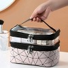 Makeup Bag Cosmetic Bag Travelling Double Layer Make Up Bag Organizer Medium Case for Women Girls Reusable Toiletry Bags(Pink) - 3 of 4