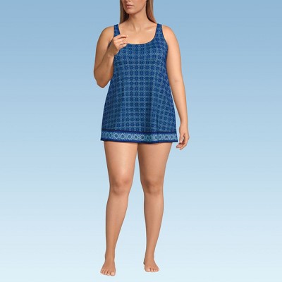 Lands' End Women's Scoop Neck Mini Swim Dress One Piece Swimsuit