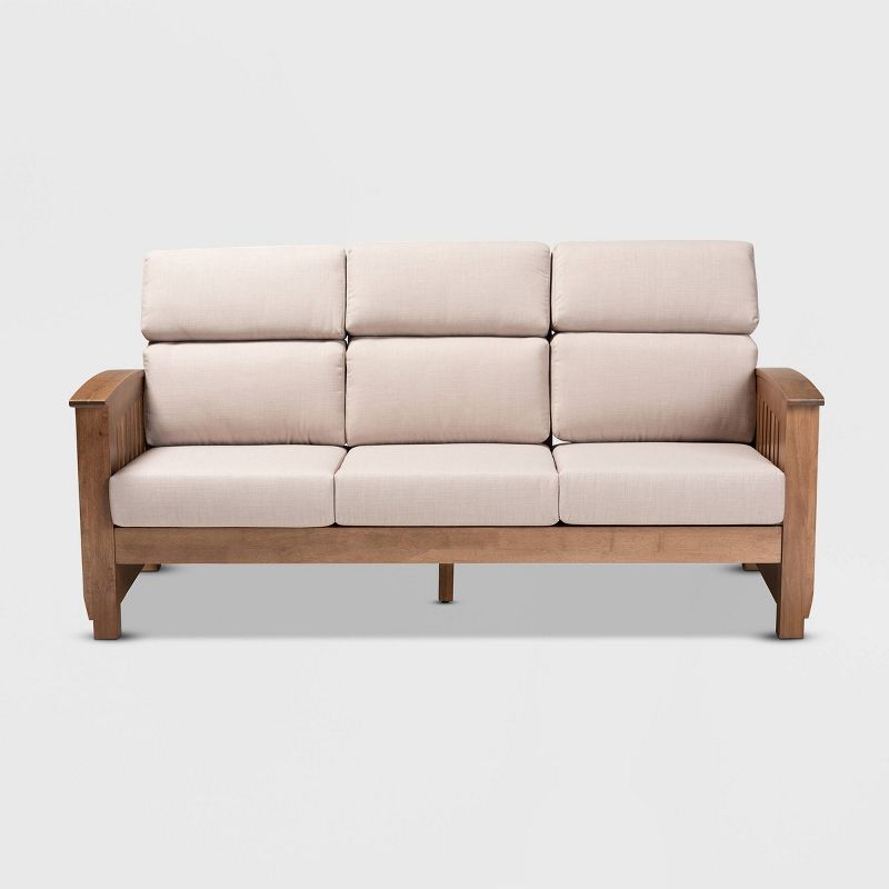 Charlotte Fabric Upholstered Wood 3 Seater Sofa Taupe/Brown - Baxton Studio, 3 of 10