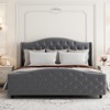Queen Velvet Tufted Bed w/ Wingback Headboard & Wood Slats.,No box spring needed,Gray platform bed frame - 3 of 4