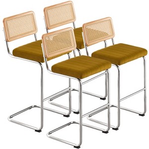 Bekrvio Bar Stools Set of 2/3/4, 26”/30" Barstool with Rattan Back, Velvet-Upholstered & Chrome Frame,Mid Century Modern Kitchen Stool for Island - 1 of 4