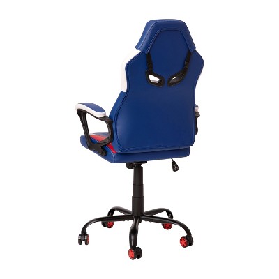 Blue and Red Ergonomic Racing Style Gaming Chair with Adjustable Arms