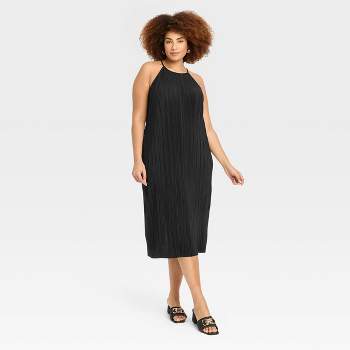 Women's Knit Plisse Midi Shift Dress - A New Day™ Black XXL