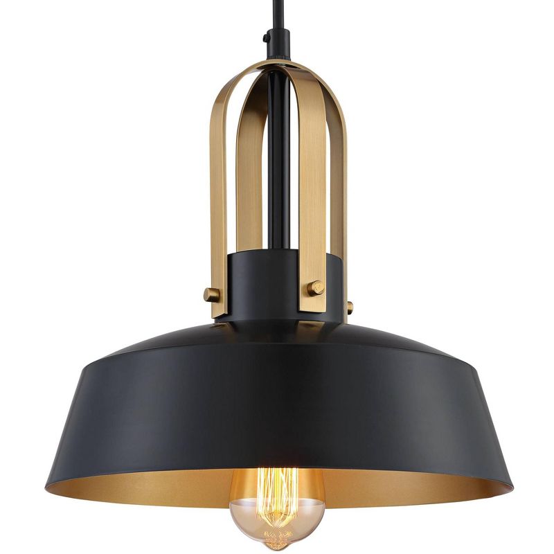 Possini Euro Design Black Warm Brass Mini Pendant Lighting Fixture 12" Wide Farmhouse Rustic for Dining Room House Home Kitchen Island High Ceilings, 3 of 10