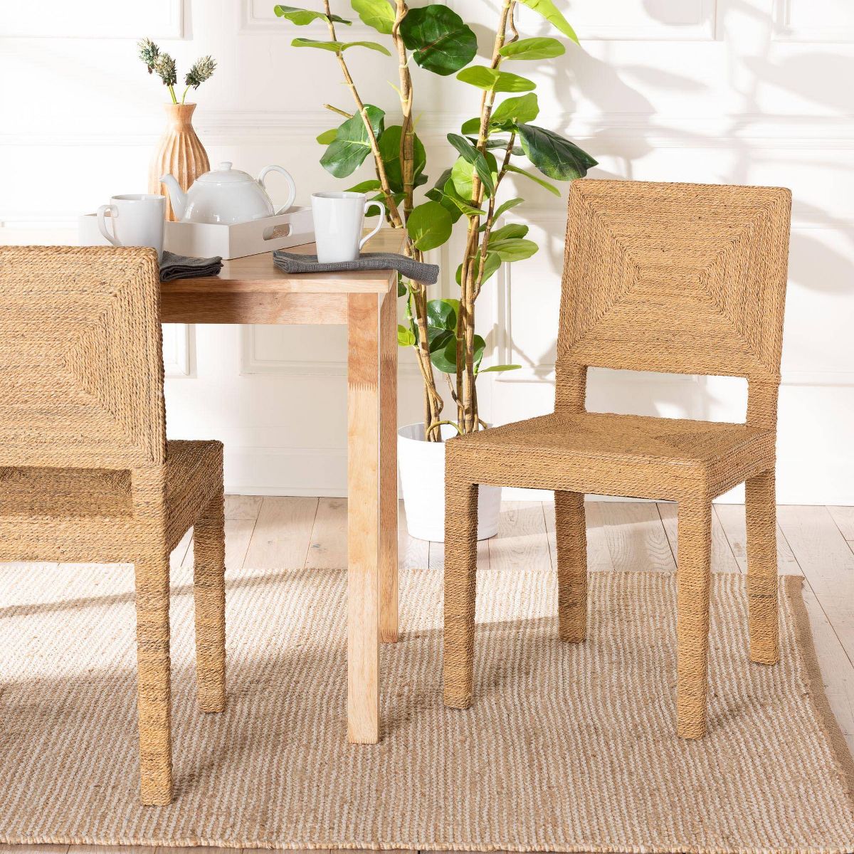 bali & pari Anfield Natural Seagrass and Mahogany Wood Dining Chair Natural: Solid Pattern, No Assembly Required - thumbnail 3