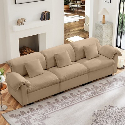Extra Large Velvet Sofa With Storage Under Each Seat,Straight Sectional Sofa With Fluffy Armrest Pillow And Back Support-Cuddlewood
