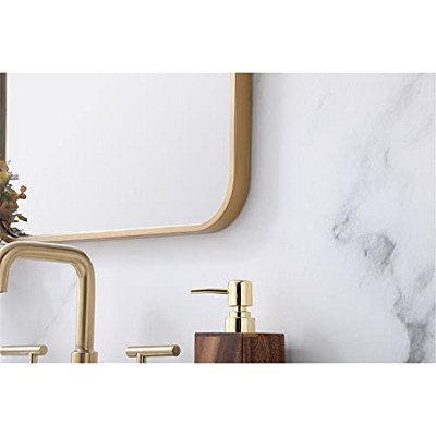 Modern Gold Rectangular Metal Vanity Mirror with Rounded Edges