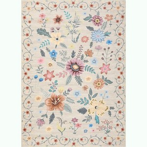 homfan Washable Area Rug Boho Floral Rugs for Living Room, Soft Low Pile Non Shedding Floor Carpet with Low Pile for Kitchen Dining Bedroom Nursery - 1 of 4