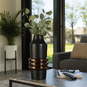 Decorative Two Tone Vase with Ring Detail - Stylish Flower Vase for Bedroom, Office Styling, and House Decor - Sculptural Home Decor - 1 of 4