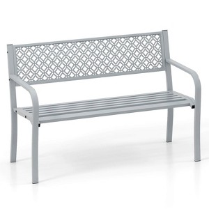 Costway 50" Outdoor Garden Bench with Geometric Lattice Backrest Armrests and Slatted Seat Black/Gray - 1 of 4