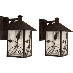 Franklin Iron Works French Garden Rustic Farmhouse Outdoor Wall Light Fixtures Set of 2 Bronze Metal 10 1/2" Clear Seedy Glass for Post Exterior - 1 of 4