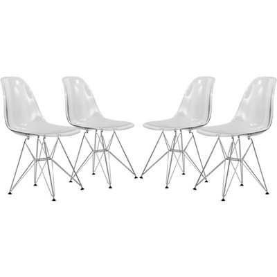 LeisureMod 5-Piece Dining Set 35" Round Dining Table in Black Iron - 4 ABS Plastic Side Chair in Chrome