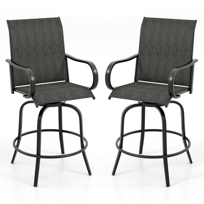 Tangkula Outdoor Swivel Bar Stool Set of 2 w/Breathable Fabric and Heavy Duty Metal Frame