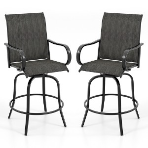 Tangkula Outdoor Swivel Bar Stool Set of 2 w/Breathable Fabric and Heavy Duty Metal Frame - 1 of 4