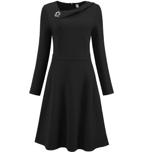 INSPIRE CHIC Women's Elegant A-Line Asymmetrical Neckline Wear to Work Flare Dress - 1 of 4
