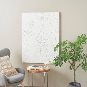 Olivia & May 47"x35" Wooden Leaf Embossed Wall Decor White: MDF Vertical Nature-Inspired Art - 1 of 4