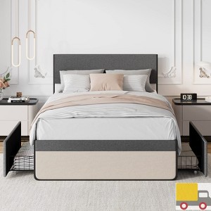 Garvee Upholstered Platform Bed Frame with 2 Storage Drawers, 14" Mattress Foundation with Steel Slats and Headboard, No Box Spring Needed - 1 of 4