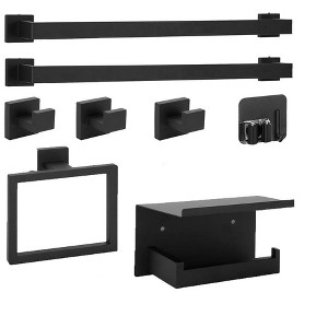 Itopfox 8 Piece Matte Black Bathroom Hardware Set 23.6 Inch Towel Bars SUS304 Stainless Steel Wall Mounted Accessories Kit - 1 of 4