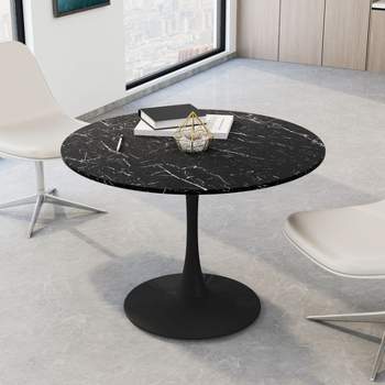 Haven Round Top With Metal Base Round Pedestal Dining Table-Maison Boucle