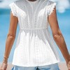 Women's White Eyelet Cap Sleeve V-Neck Lace Coverup Tunic Top - Cupshe - 4 of 4