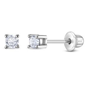 Girl's My First Solitaire Screw Back Sterling Silver Earrings - In Season Jewelry - 1 of 4