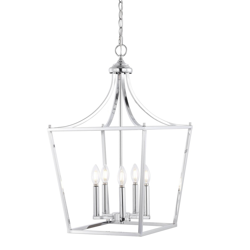 Photos - Chandelier / Lamp 16" 5-Light Camden Iron Classic Mid-Century Pendant Lantern Chrome - JONAT