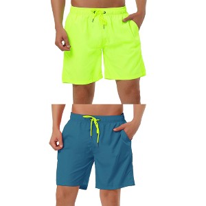 Lars Amadeus Men's Solid Color Drawstring Swimming Pool Beach Board Shorts 2 Packs - 1 of 4