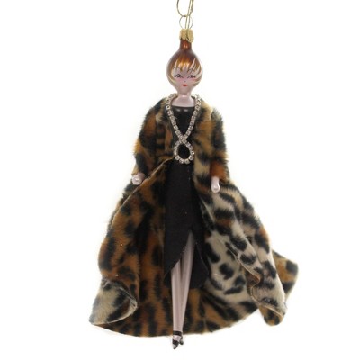 Italian Ornaments 6.75" Samantha In A Leopard Coat Ornamant Woman Couture Elegant  -  Tree Ornaments