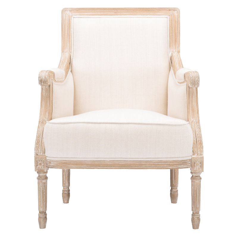 Chavanon Wood & Linen Traditional French Accent Chair Light Beige - Baxton Studio, 3 of 7
