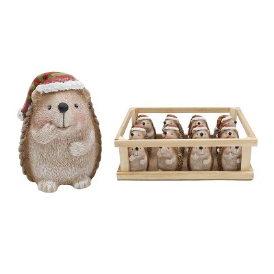 Transpac Resin Mini Hedgehogs Decorative Figurines Set of 12 Christmas Tabletop Decor Animal Figurines in Brown Indoor Use Gift Giving and Hostess
