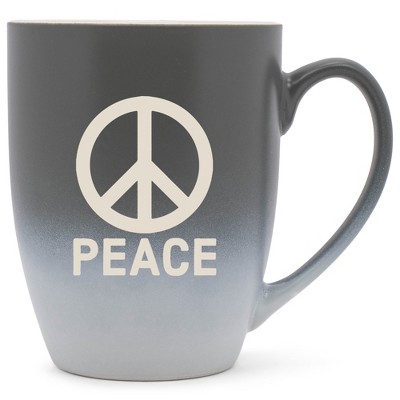 100 North Gray and White Two Toned Ombre, 10 Ounce, Comfortably Fits Your Hands, Ceramic Tea Coffee Cup Mug, Peace Sign