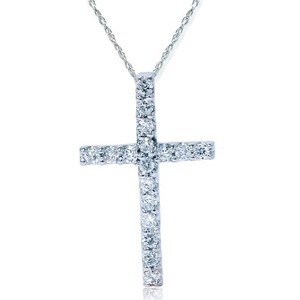 Pompeii3 1/6ct Diamond Cross Pendant 14K White Gold 1/2" - 1 of 4