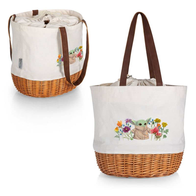 Picnic Time Mandalorian The Child with Flowers Coronado Canvas and Willow Basket Tote with Beige Canvas, 3 of 6