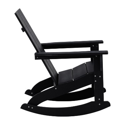 Emma + Oliver Black Poly Resin Adirondack Rocking Chair with Arms