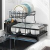 SEVOBAL 2-Tier Dish Racks Kitchen Holder Dish Drying Rack Drainboard Detachable Drainer Organizer Utensil Cup Rack Swivel, Black, 17.36"*12.68"*4.29" - 2 of 4