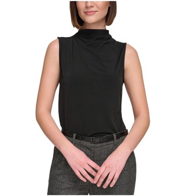 Calvin Klein Womens Ruching Sleeveless Blouse Top, Black, PP/PXS