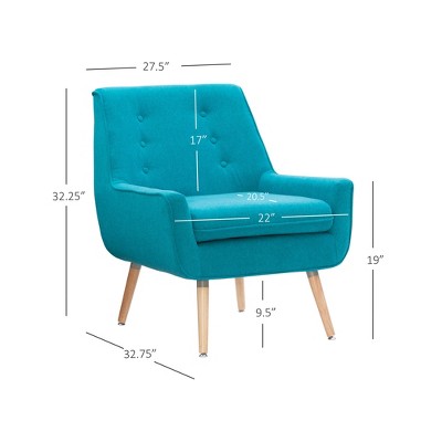Modern Retro Bright Blue Wood Accent Chair with Button Tufting