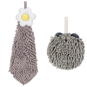 REGALWOVEN 2 Packs Soft Absorbent Flower Pattern Chenille Hand Towel with Loop 6" x 15"/7" x 7" - 1 of 4