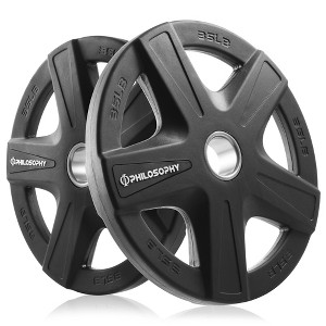 Philosophy Gym Set of 2 Rubber Coated 2-inch Olympic Grip Weight Plates for Weightlifting - 1 of 4